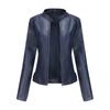 Womens Slim Fit PU Leather Jacket Stand Collar Biker Style Lightweight Coat
