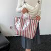 This Water-Resistant Pvc Tote Bag Features A Pink And Blue Striped Design, A Large Capacity, And Is Suitable For Beach Shopping,