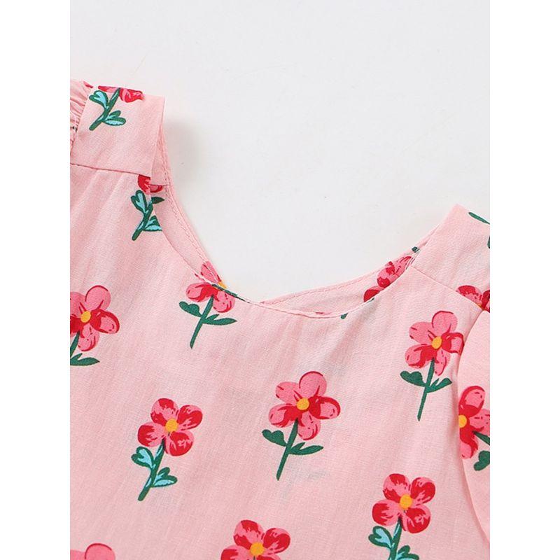 24-Year-Old Girl's Summer Pink Floral Baby Dress, Summer Princess Dress for 3-6 Year Old Children, Children's Dress
