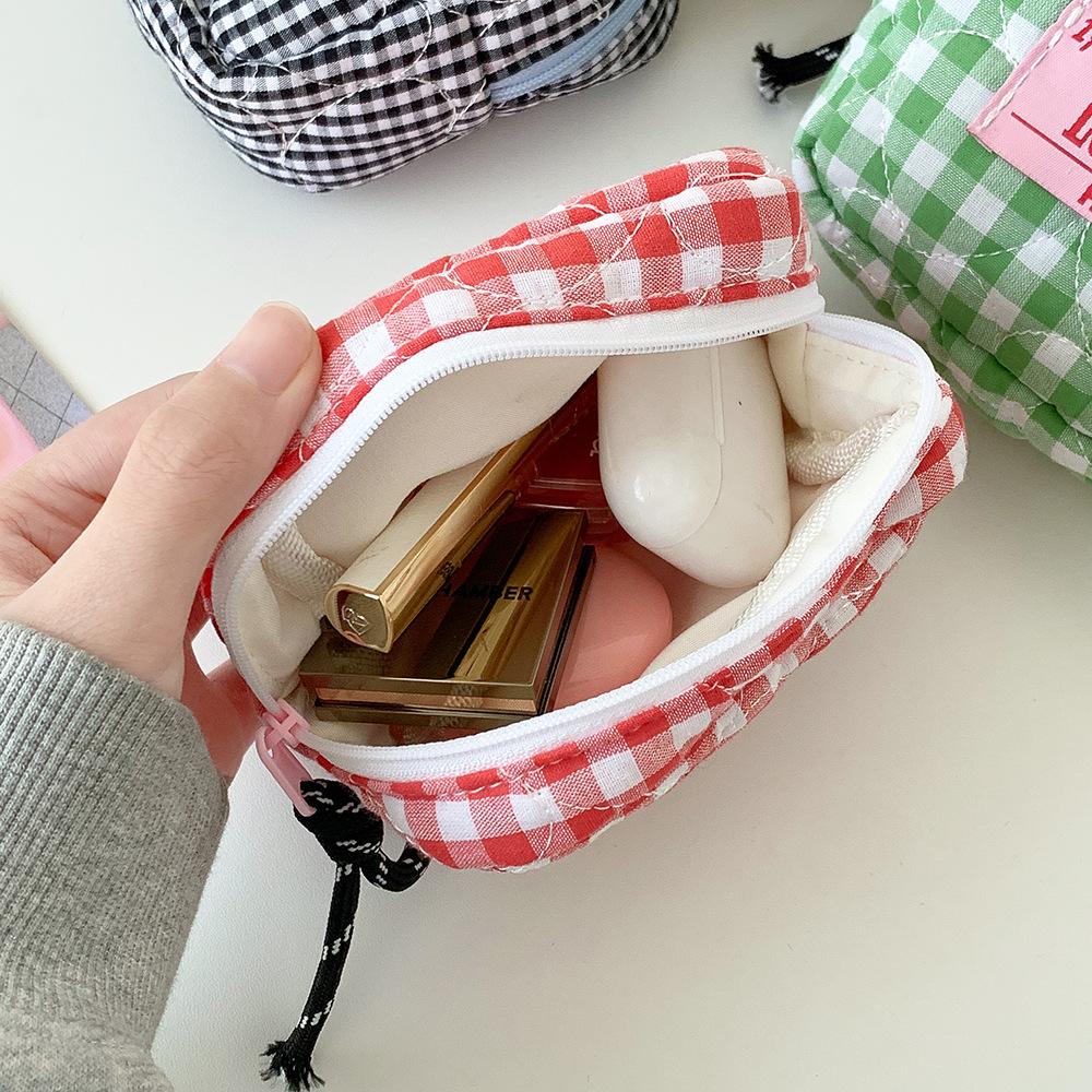 Korean Girl Plaid Makeup Bag Key Lipstick Card Bags Student Sanitary Napkin Bag Quilted Cosmetic Bag Coin Purse Travel Organizer