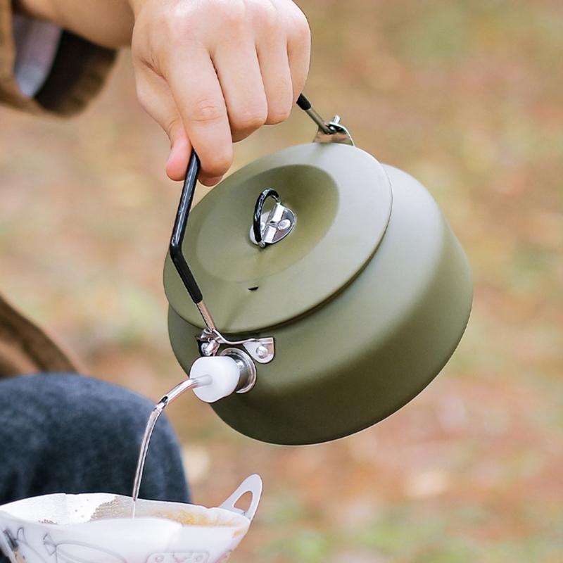 1 Litre Camping Kettle with Foldable Handle Fast Heating Gas Teapot Outdoor Lightweight Whistling Stainless Steel Kettle