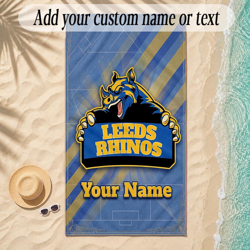Beach TowelLeeds Rhinos Custom Name Text Personalized Soft Towel for Beach Pool Indoor Home Decor Gift