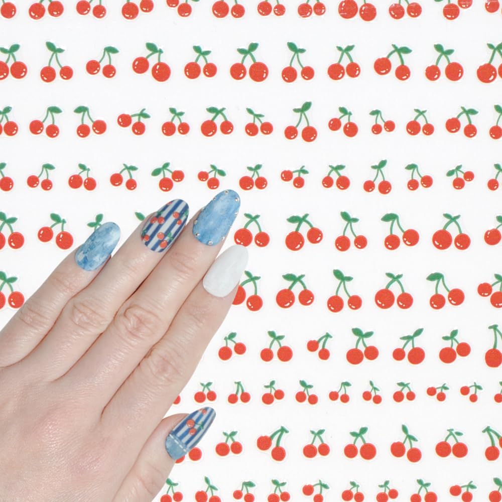 

Фруктовые наклейки для ногтей Cherry Cherry Ультратонкие совместимы с цветным гелем для ногтей Fresh Nail Stickers Studio ([Aha047] Вишня) Непрозрачный