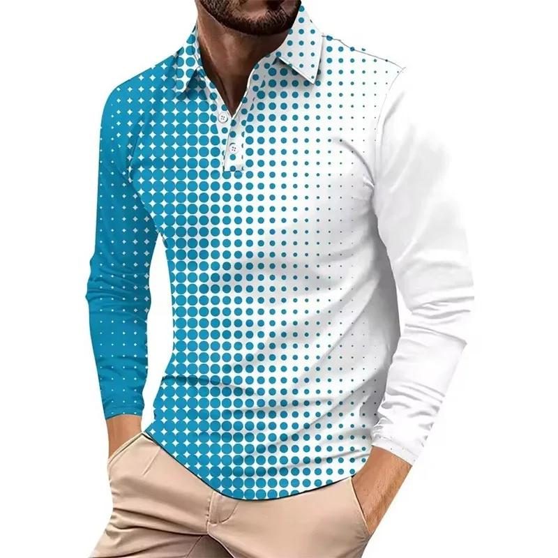 

Men s Gradient Pattern 3D Printed Casual Street Style Round Neck Polo Shirt Men s Fashion Sports Long Sleeve 3XL небо синє кольору