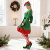 8 Pcs Women Christmas Elf Costume Set Green Xmas Dress Festive Outfit with Elf Ears Hat Shoes Belt Striped Socks