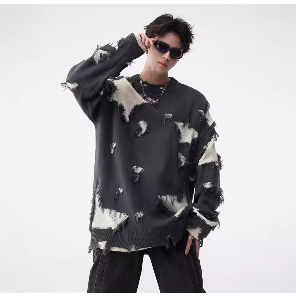 

Unisex Hip-Hop Spliced Raw Edge Sweater - Autumn Casual Style XXL чёрный