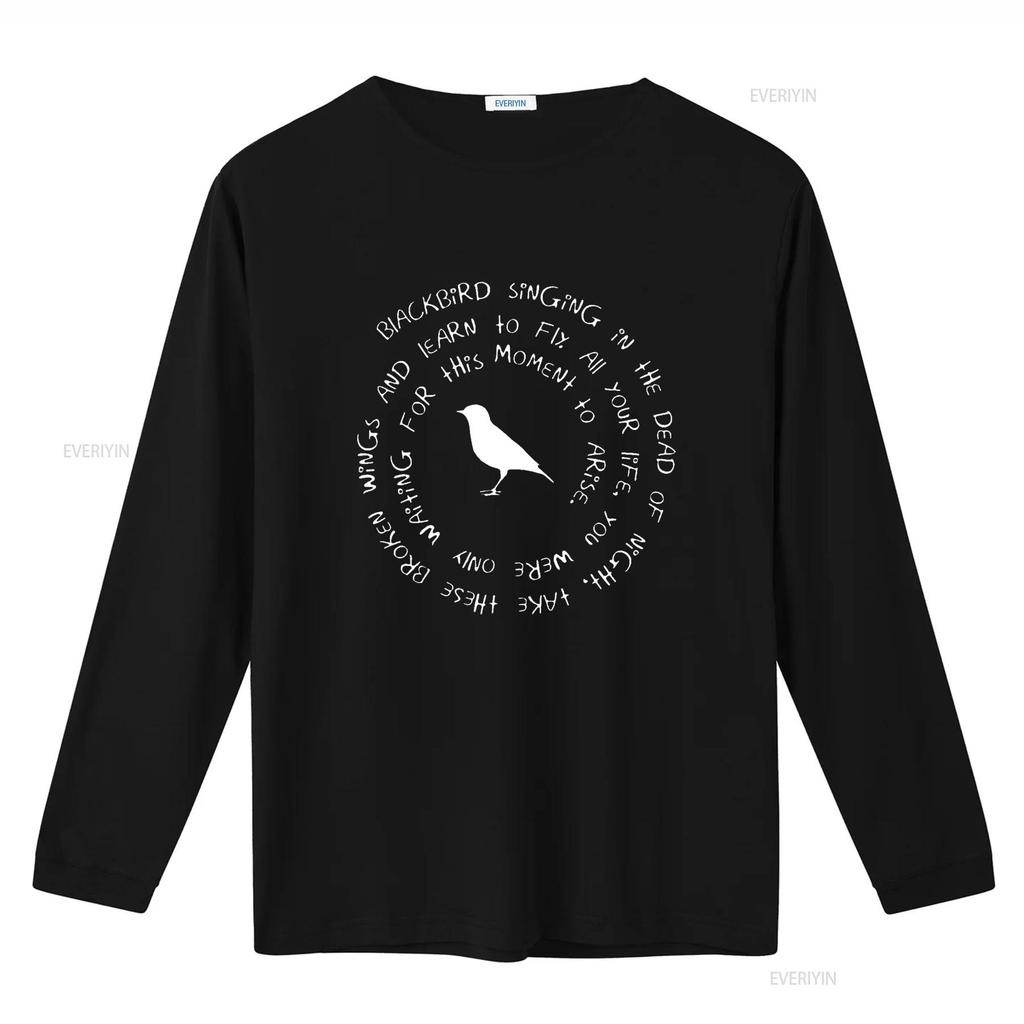 Blackbird Singing In The Dead of Night Bird Lyrics T Shirt Vintage Washed Unisex Stretched Casual Top For Everyday Wear Fashion