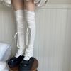 Japanese Ribbed Thigh High Leg Warmers Lace Up Bandages Over Knee Flared Leg Covers Ruffle Trim Footless Socks for Women