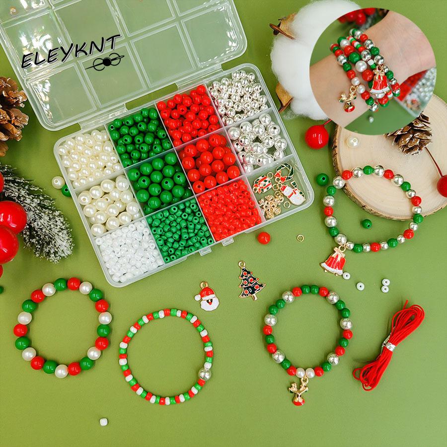 

Рождественские бусины своими руками, набор материалов для браслетов, аксессуары для ручного нанизывания бусин, бусины россыпью, детские подарки