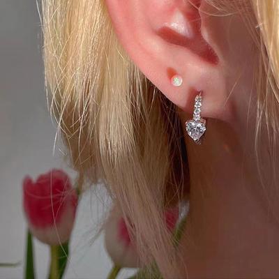 Women'S Micro-Inlaid Sparkling Diamond Love Ear Buckle Fashion Circle Earrings Light Luxury Heart-Shaped Earrings