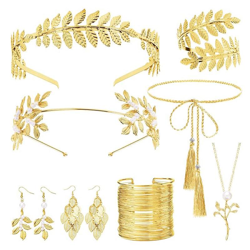 Barockes Brautkopfschmuck- und Schmuckset mit Blattgold: Stirnband, Armband, Ohrringe