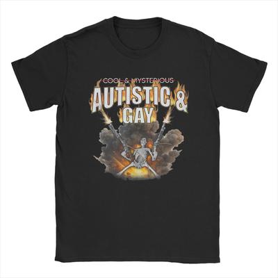 Oversized T-shirt Strand Autistisch Homoseksueel Grappige Meme Skelet Vuur Autisme Bewustzijn T-shirt voor Unisex Groothandel Korte Mouw T-shirts