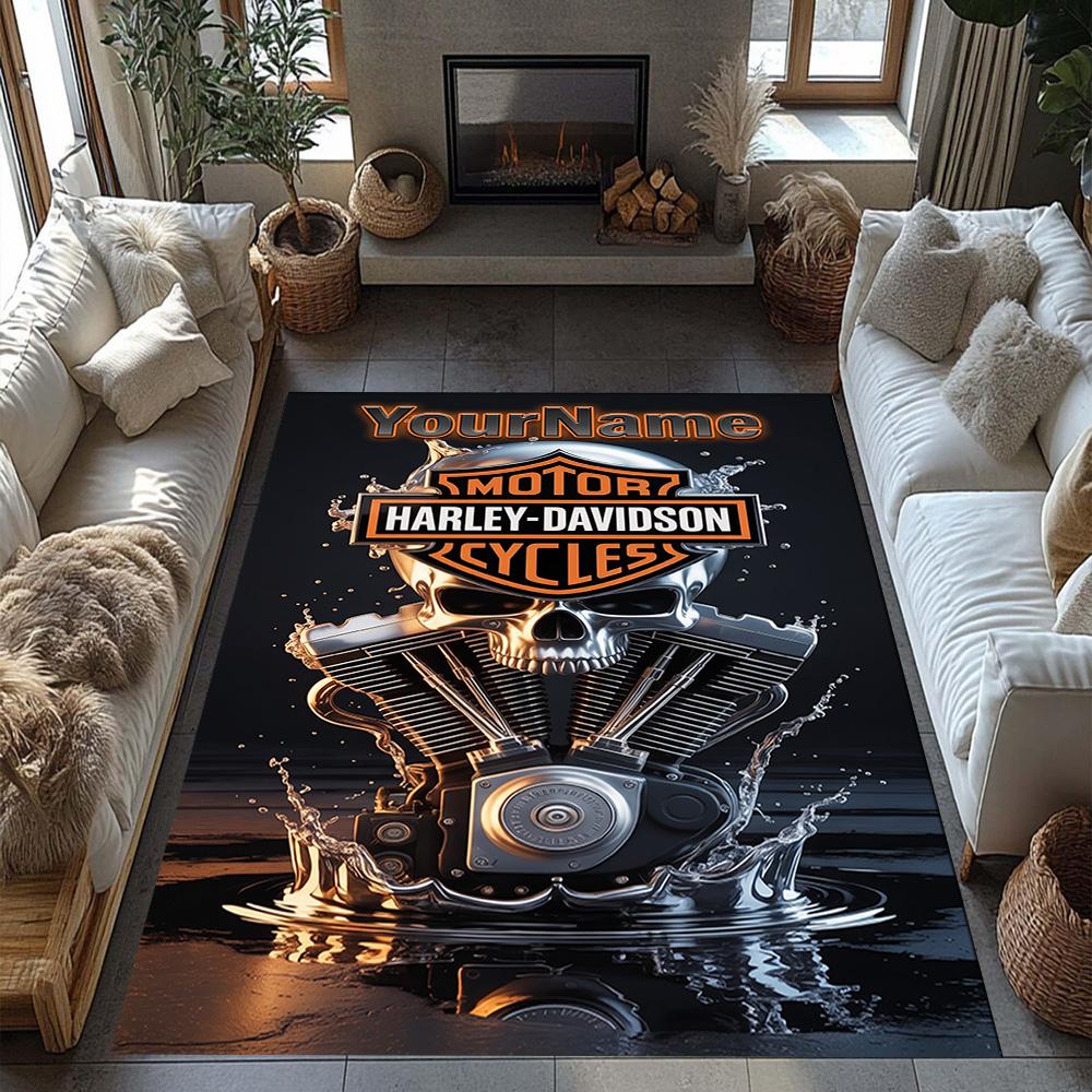 Harley-davidson Motorcycles Personalized Name Floor Mat Suitable for Dormitory Balcony Entryway Foyer Anti-slip Rug Office Home Decor