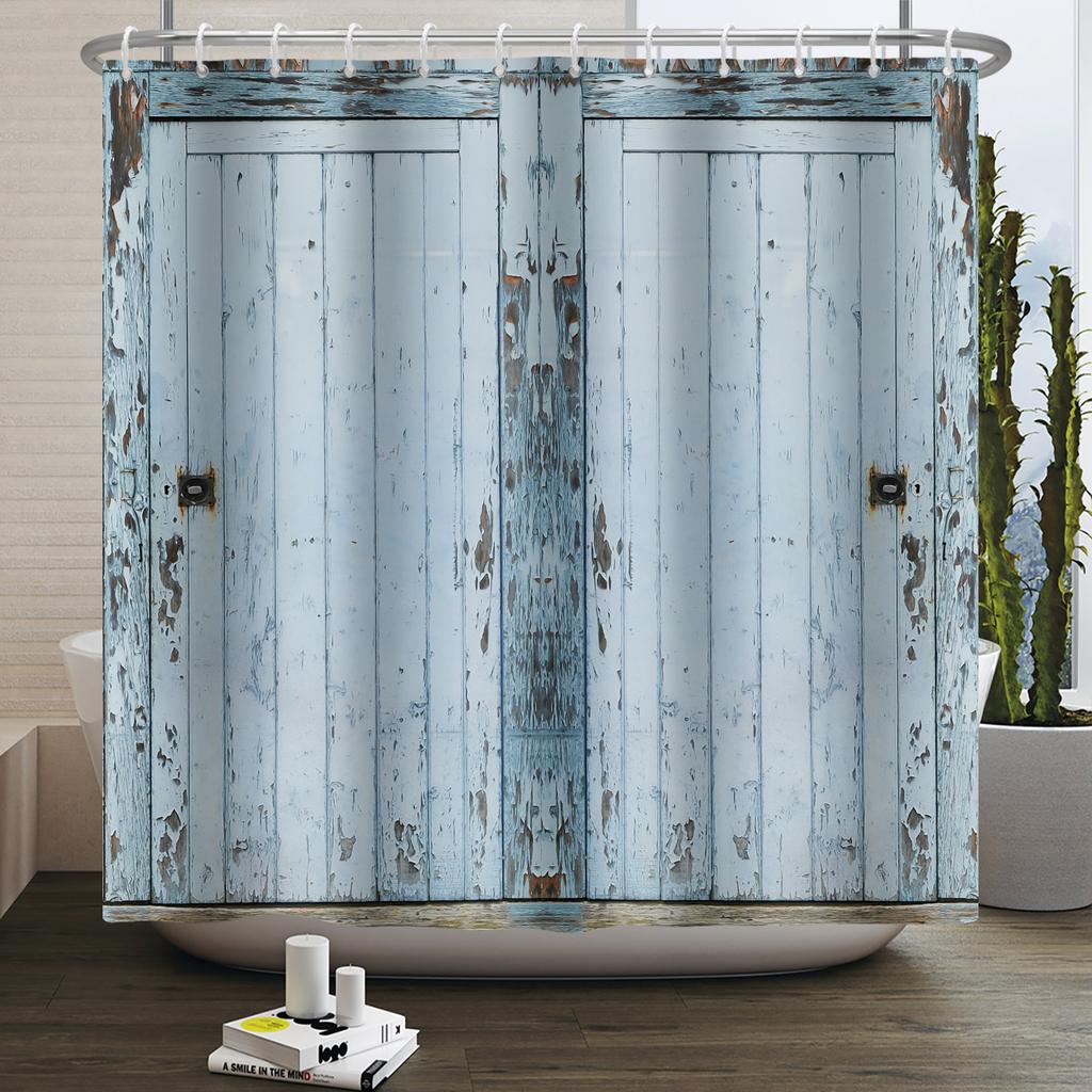 Retro Wood Door Shower Curtain Farmhouse Country Vintage Farm Barn Wooden Waterproof Polyester Shower Curtain for Bathroom Decor