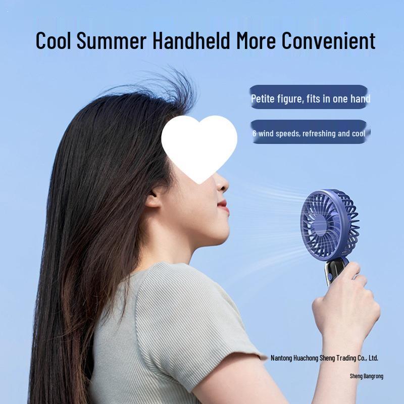 2026 Rechargeable 6-Speed Silent Mini Handheld Desktop Fan with Digital Display