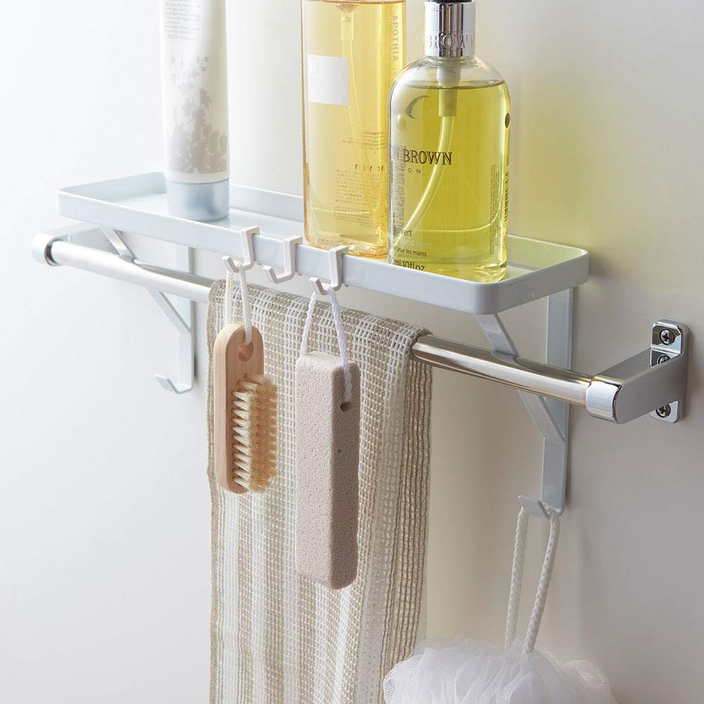 Yamazaki Tower Handtuchhalter, Weiß, ca.. B33 x T9 x H15cm, Badablage, Einfach in Handtuchstange einhängen, Inklusive Haken, 3291