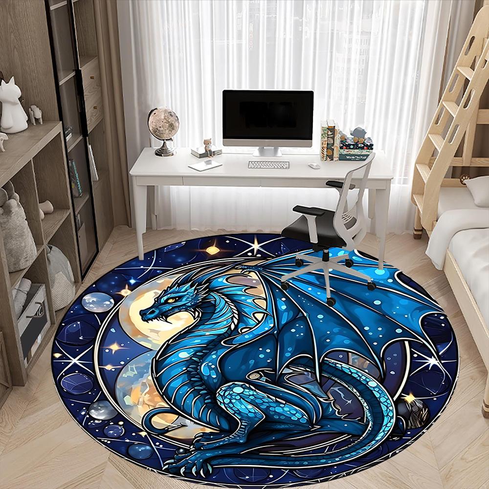 1pc Dragon Fantasy Office Round Area Rug, Under Office Chairs Bedroom Living Room Home Decor, Room Deco
