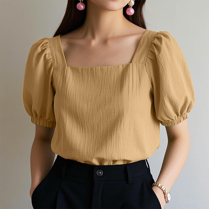 

ZANZEA Женская повседневная летняя блузка с квадратным вырезом и короткими рукавами-буфами 4XL хаки