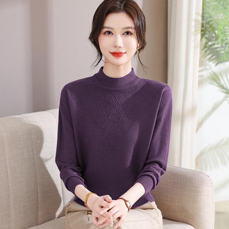 Autumn Thick Knit Lapel Sweater for Middle-Aged Women 50+ L (up to 105 jin)