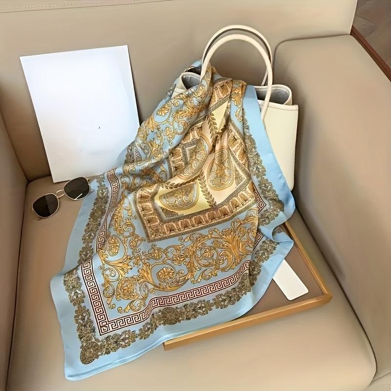 

70 * 70 см Шелковый платок Квадратный платок Профессиональный платок из искусственного шелка Платок из шелка с ретро-принтом для женщин светло-синий