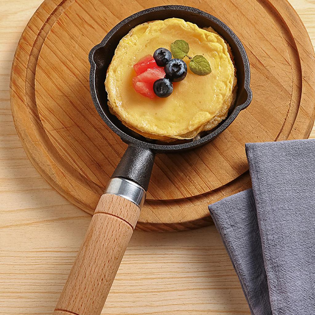 Kleine Heißölpfanne Multifunktionale Gusseisen Hitzebeständige Langstielige Mini-Bratpfanne für Nudeln Eier