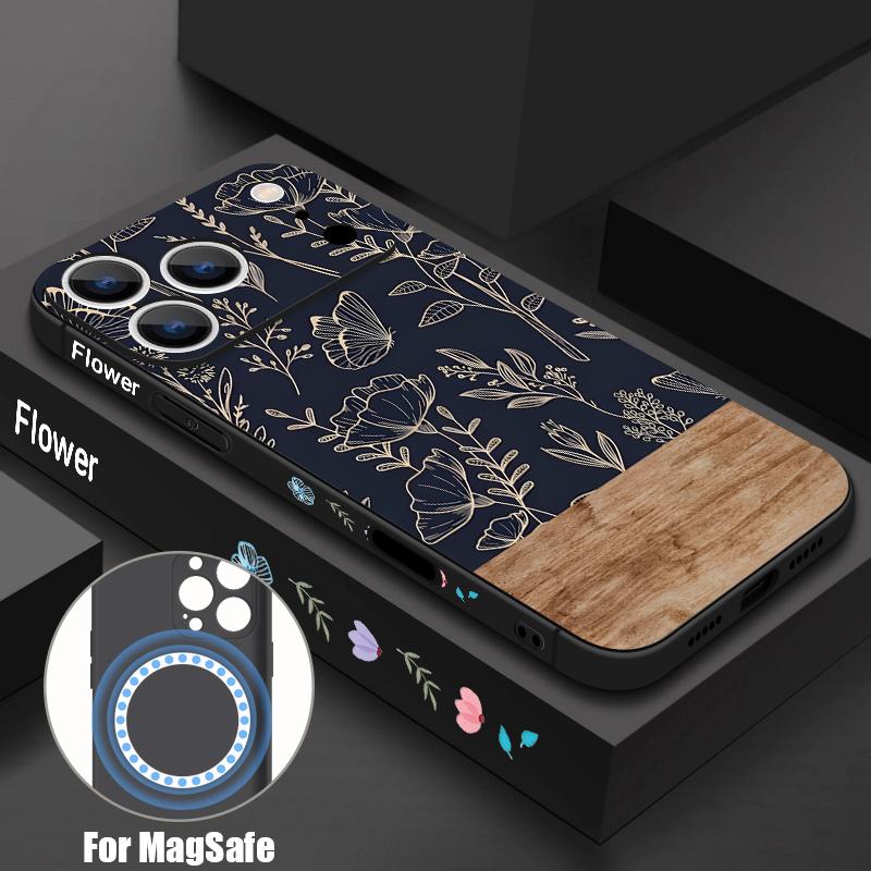 For iPhone 17 Pro Max Case INS Style Retro Pink White Flowers Pattern Magnetic For Magsafe Soft Cover For iPhone 16 15 14 13 Pro Max 17E 16E