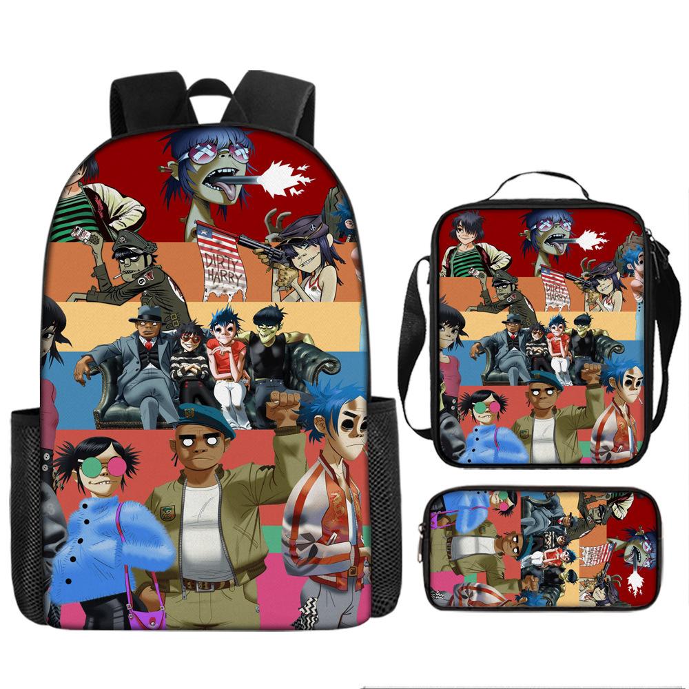 Hot selling British virtual band Gorillaz student backpack cartoon children's backpack shoulder bag pencil case three piece set