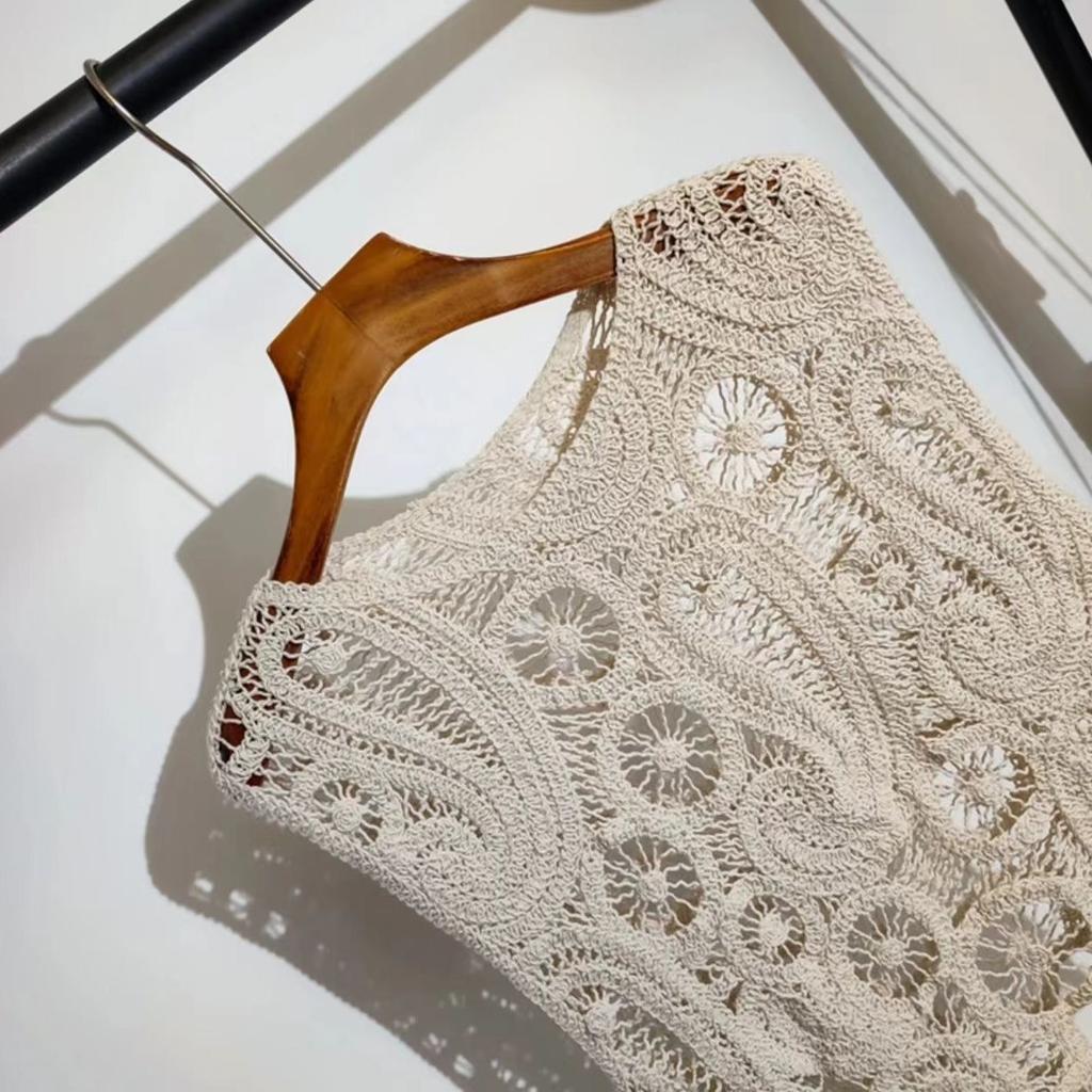 Knitted Irregular Crochet Hollow Out Vest Cardigan Summer Sleeveless Design Niche Tank Top