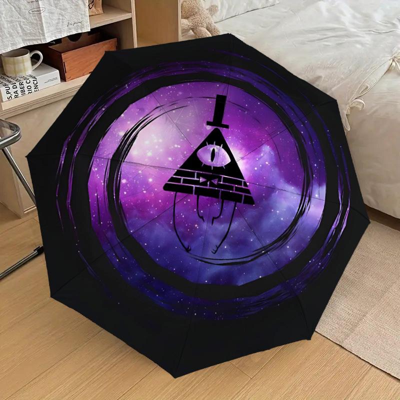 1pc Gravity Falls Bill Cipher Automatic Folding Umbrella - Compact 8-Rib Design, Durable Plastic & Iron, Lightweight for Outdoor Daily Use,  a0929142