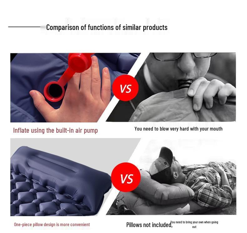 Double Inflatable Camping Pad with Built-in Foot Pump & Pillow - TPU Rhombus Design for Outdoor Sleeping