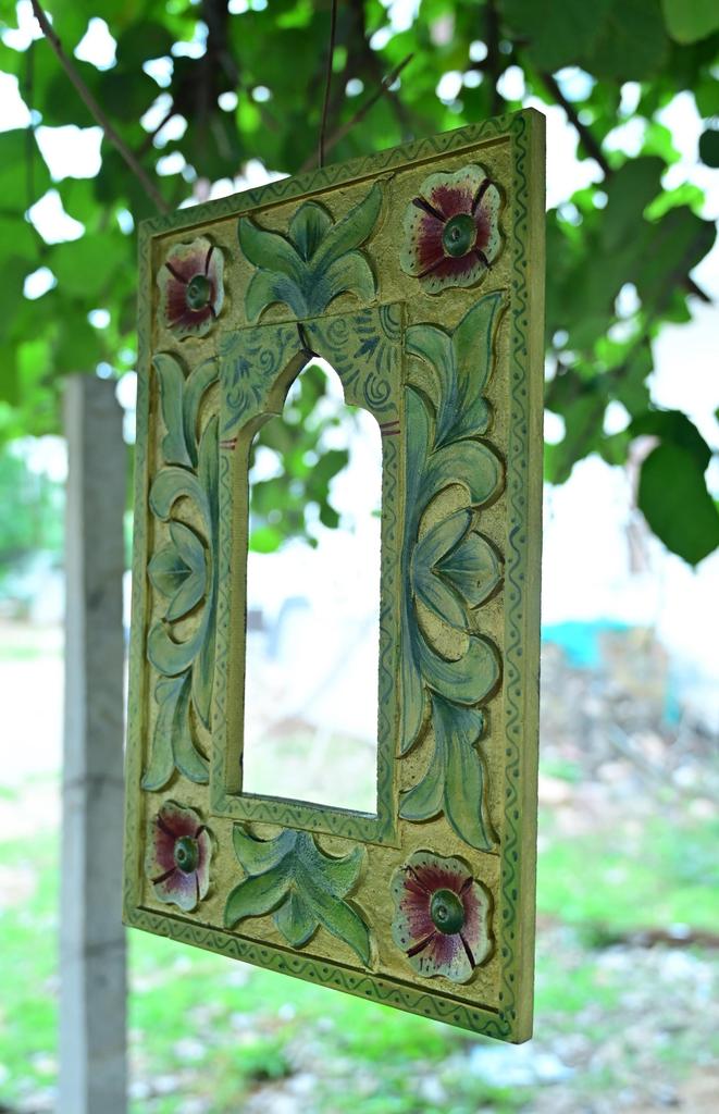 Hand Carved Wooden Jharokha Wall Decor - Indian Flower Design