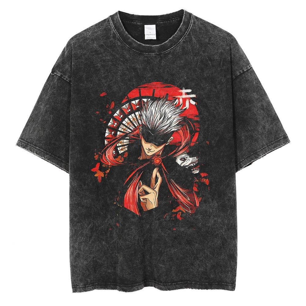 T-shirt Lavata Unisex Vintage Stampata Anime Uomo Donna Cotone Hip Hop Streetwear Estiva Girocollo Manica Corta Magliette Top