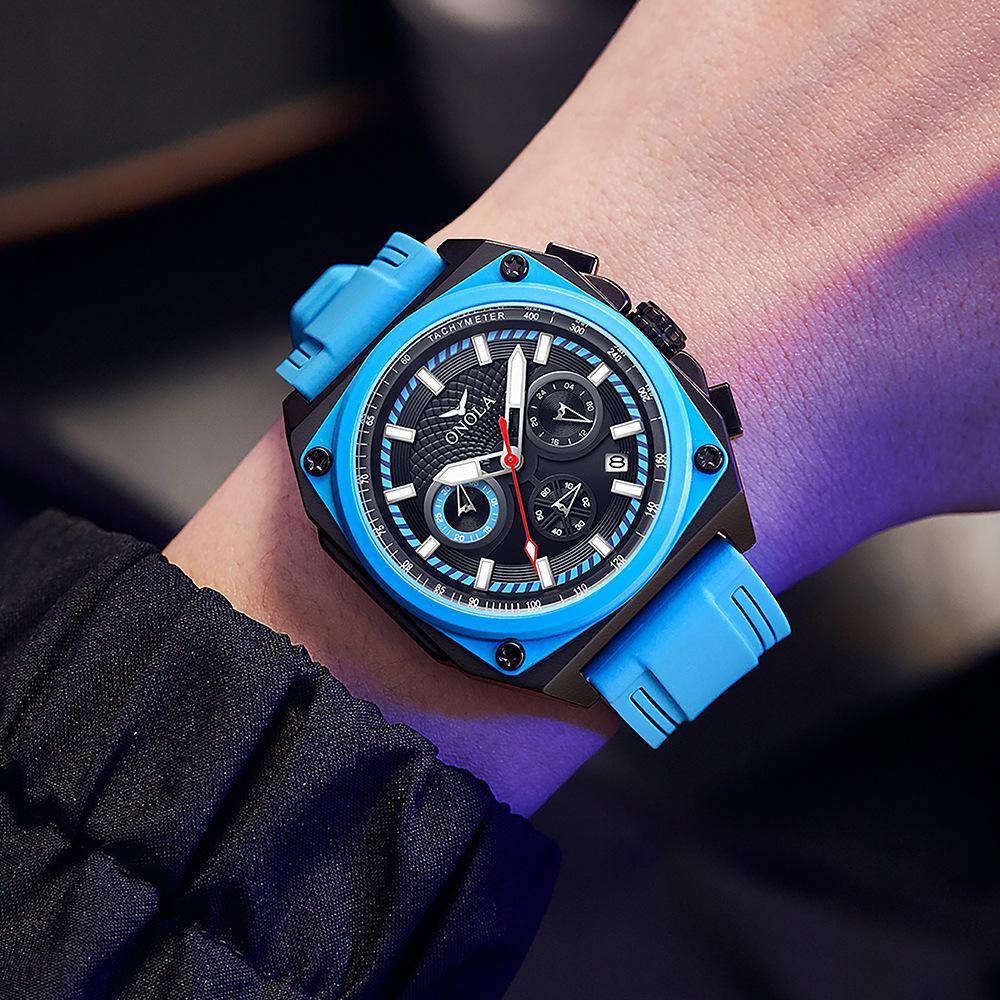 Fashion Square Men's Watch New Multi-functional Quartz Waterproof Tape Watch