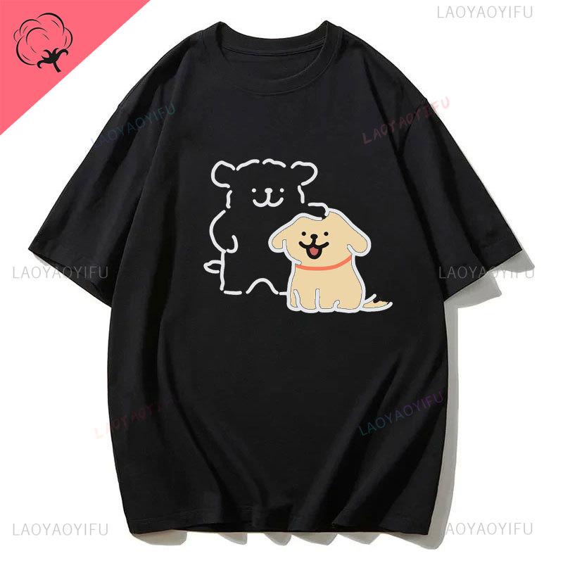 Maltese Dog Couple Cute Simple Pen Line Dog Aesthetic Clothing Unisex Style Graphic T Shirts Cartoon New in Tops Tees Tshirt