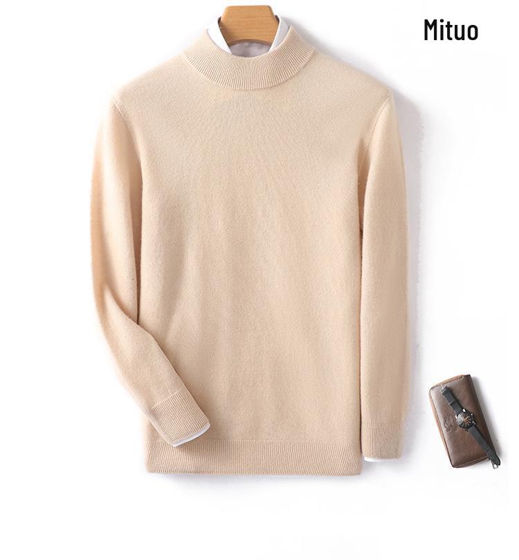 Men s 100% Cashmere Half-High Neck Sweater, Seamless Knit, Autumn/Winter Base Layer S