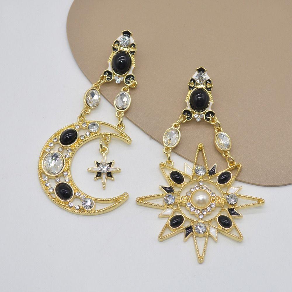 Medieval Style Sun&Moon Earrings Handmade Crystal Earrings Cute Dangle Earring  Party