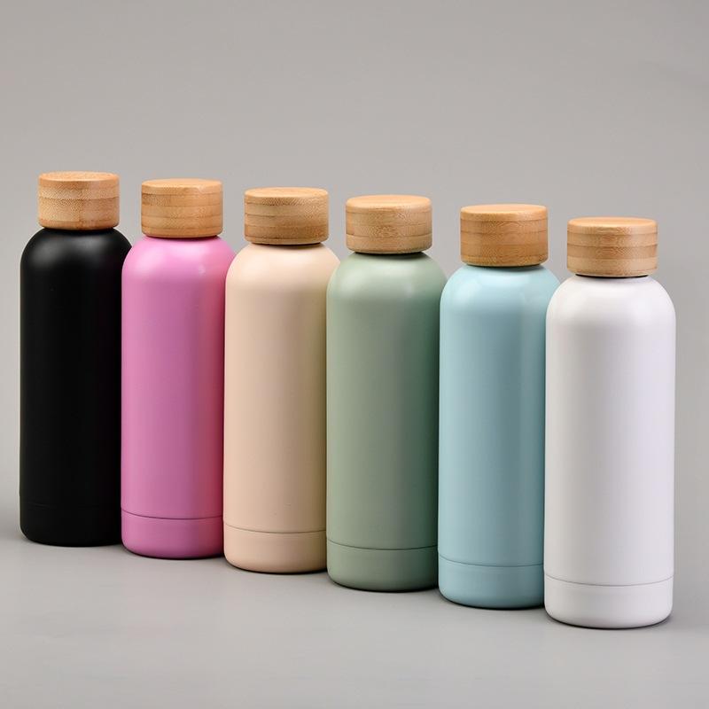 304 Stainless Steel Thermos Cup Matte Outdoor Water Cup Bamboo Cover Retro High-Value Water Cup
