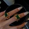 Elegant Geometric Design 925 Silver Emerald Inlay Ring For Trendy Women Fashion Style