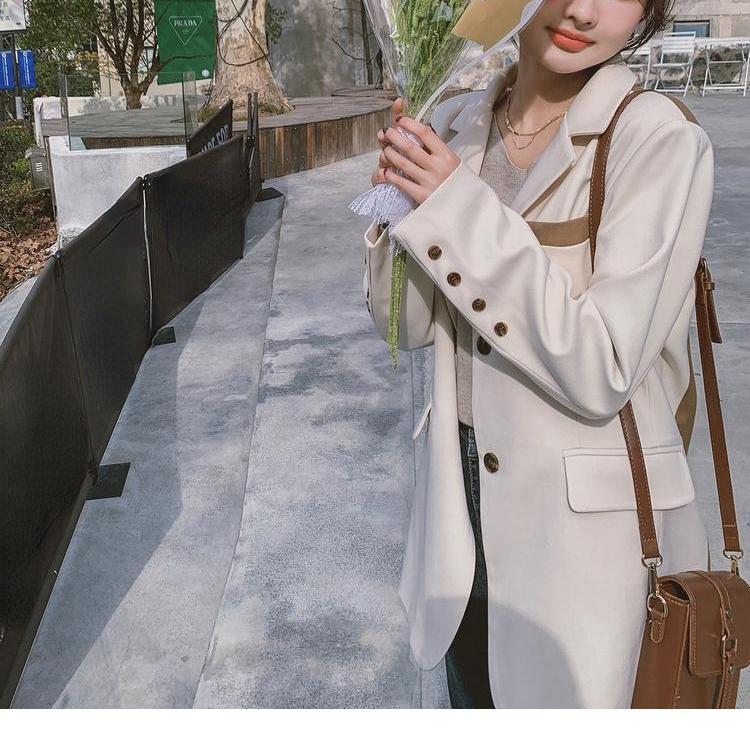 Σχεδιασμός μόδας Παλτό Κοστούμι Πίσω Κουμπί για Γυναικεία Φθινοπωρινά Κορεάτικα Χαλαρά Μπλέιζερ