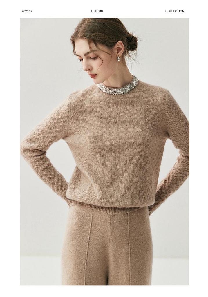 RX|2025 Light Luxury Cashmere Sweater: Women's Diamond Jacquard Round Neck Knitwear