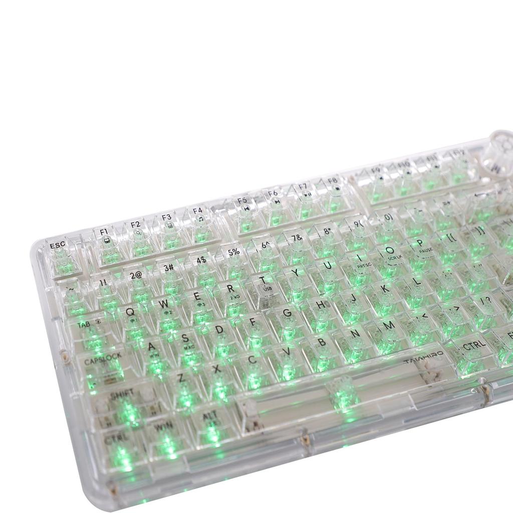 OUSEITECH BK920 Gaming Keyboard, Transparent Keyboard with Knobs, RGB Hot-Swappable, 75% Layout, Mechanical, BT5.02.4GUSB-C Wireless, Transparent