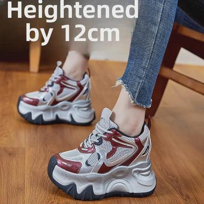Sneakers da donna in mesh traspirante con altezza maggiorata di 12 cm, scarpe sportive casual in stile papà con suola spessa (9F003)