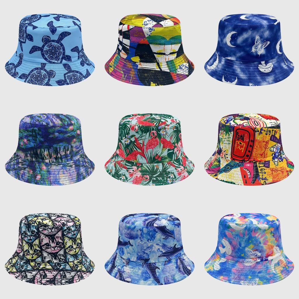 Dye Fisherman Tie Hat Uv Protection Assorted Colors Print Butterfly Cat Cap Leaf