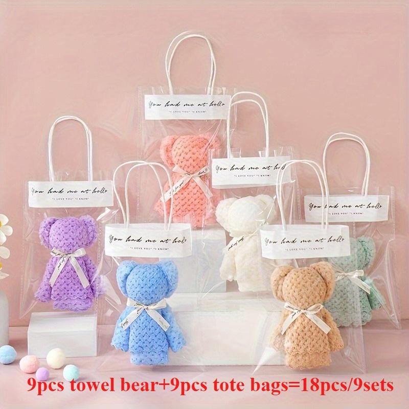

18pcs/ 9Set Teddy Bear Towel Gift Set, Wedding Companion Gift, Comes with Transparent Bag Suitable for Christmas, Birthday