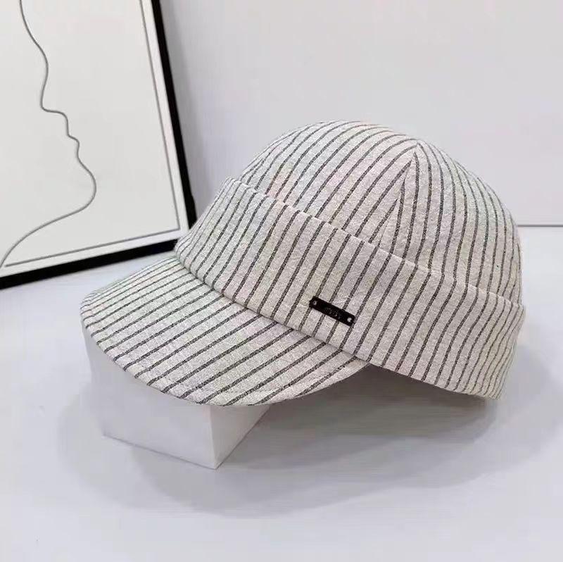 The Hat Shows a Small Face, Suitable for Square and Round Faces, Casual White Striped Peaked Cap, Women's Comfortable Pure Cotton 