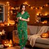 Women's Halloween Print Scrub Set, V Neck Short Sleeve with Pockets and Pants, 2 Piece Uniform