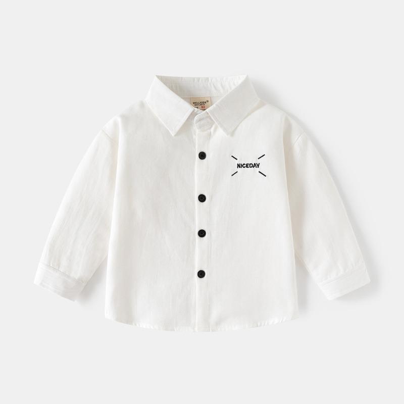 Kinder Langarmhemd 2025 Herbst Jungen Revers einfarbig besticktes Hemd Baby Oberteil trendige Kinderbekleidung