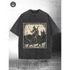 Washed, Hero Knight and Smart Black Cat Printed Men's Summer T-shirt, High-quality Printed Cotton Casual T-shirt,  for Street and Outdoor Activities