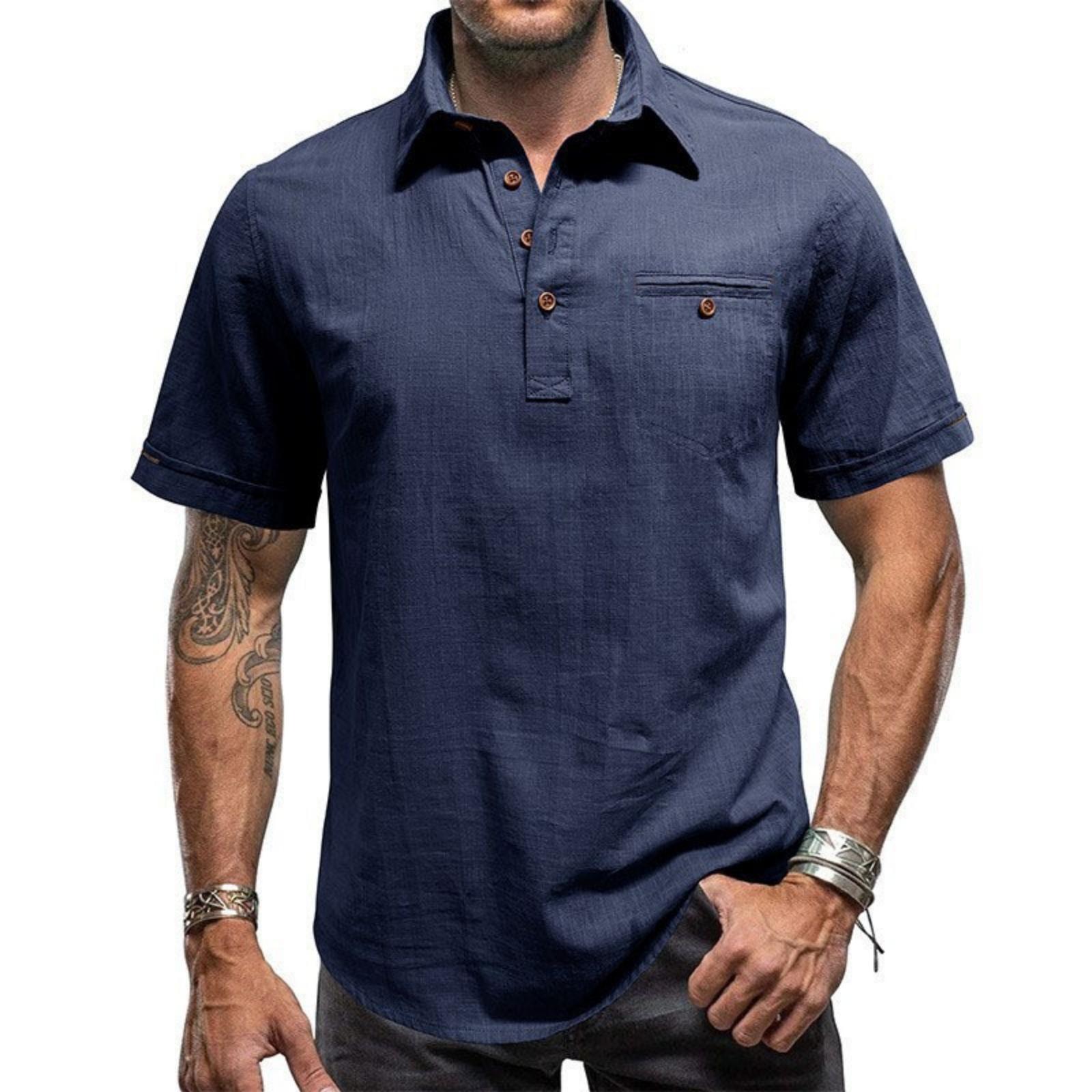 Мужская рубашка с воротником и пуговицами, Мужская модная короткорукавная рубашка с карманом, Топ L