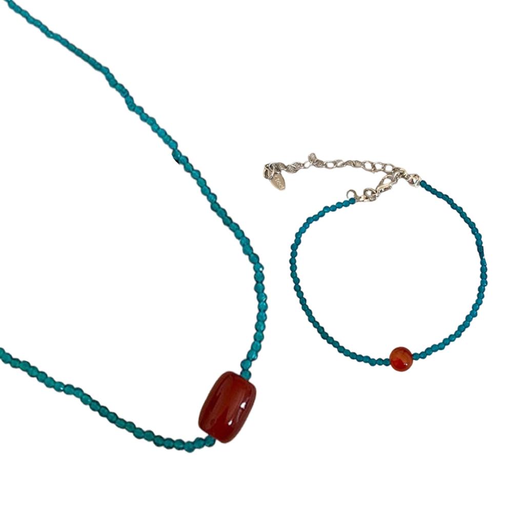 Adjustable Multistrand Beads Jewelry Set Necklace Bracelet Set Women Fashion Accessories Beaded Clavicle Chain for Daily